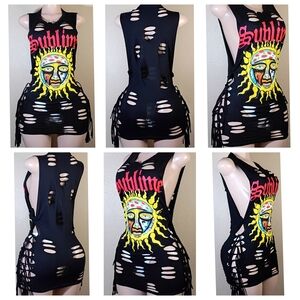 Sublime  Custom Sun Graphic Distressed Black Tank Dress